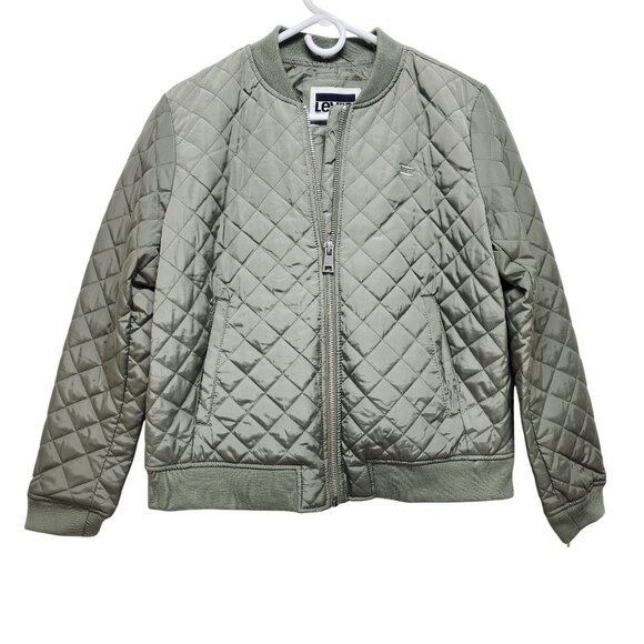 Levis Quilted Womens Bomber Jacket Olive Green Lightweight Zip Front Size L - Picture 1 of 13